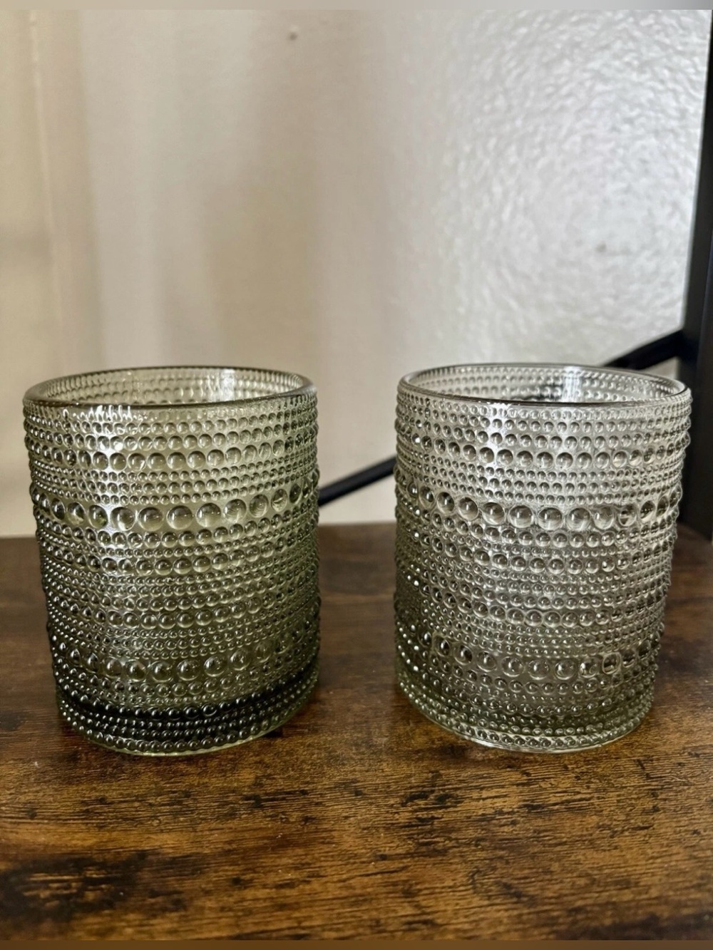 Smoky Green Textured Glass Tumbler Set Of 2